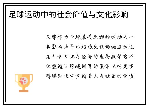 足球运动中的社会价值与文化影响